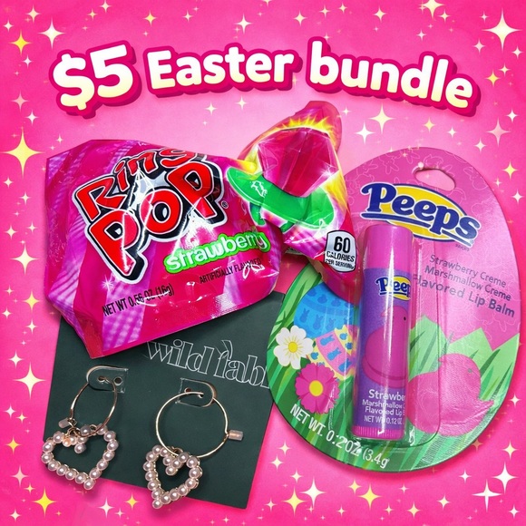 Peeps Jewelry - Wild Fable Pearl Heart Hoop Earrings Peeps Strawberry Chap Stick & Ring Pop